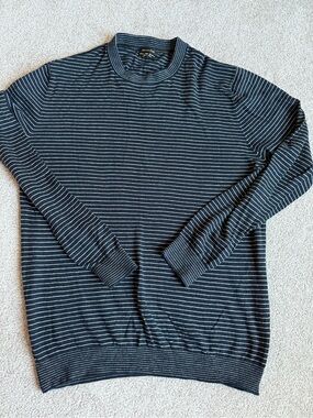 Massimo Dutti Navy and White Striped Crewneck Sweater